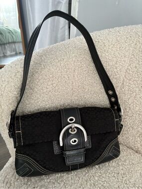 2005 Coach Soho Black Jacquard Demi Baguette Flap Bag